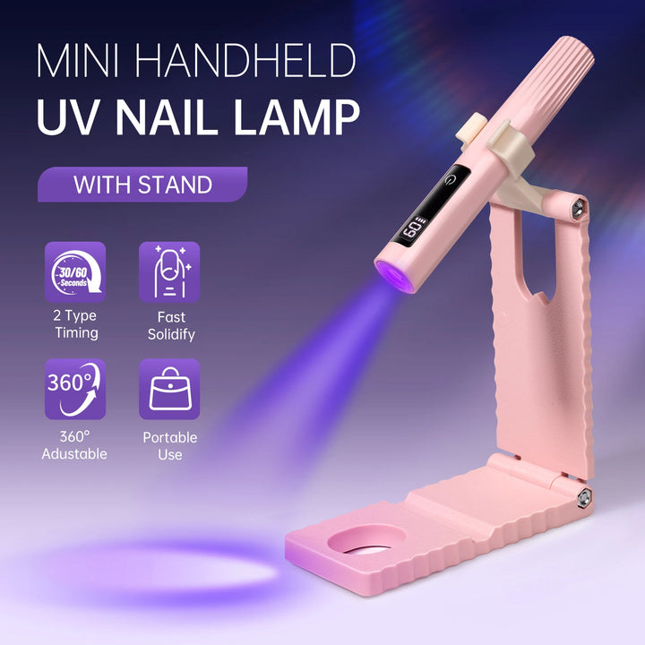 Cordless Nail Lamp with Stand Handheld UV Light with LCD Display for Gel Nails Rechargeable USB Nail Dryer for Fast Curing