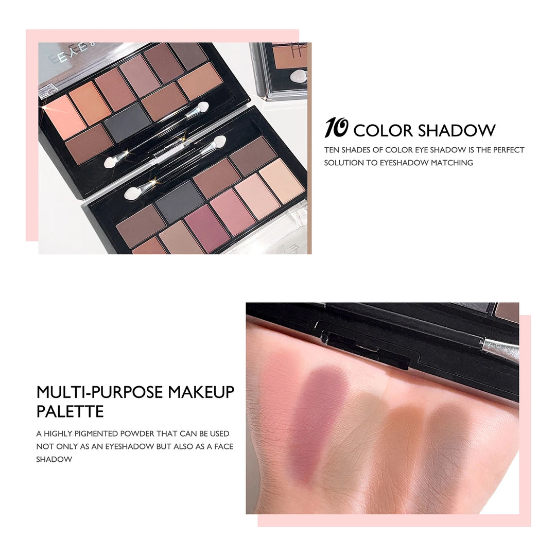 Ten color eyeshadow palette pearlescent matte fine shimmer earth tones beginner daily nude eyeshadow palette makeup