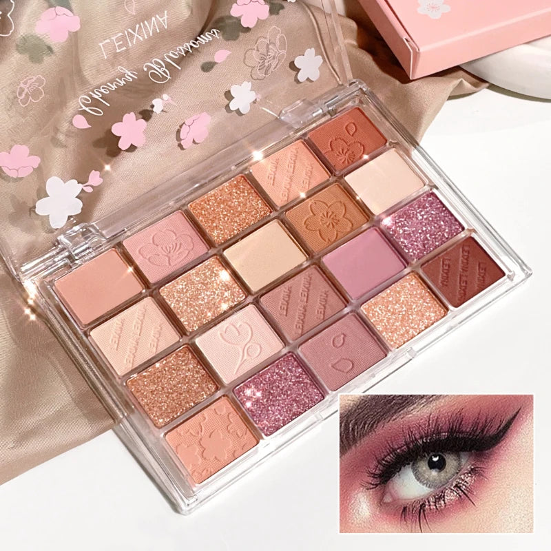 20-Color Cherry Blossom Eyeshadow Palette - Matte & Glitter Pink/Brown Tone Eye Makeup Palette, Long-Lasting Pigmented Eyeshadow