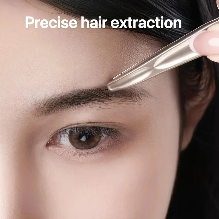 Stainless Steel Eyebrow Clips for Precision Beard and Mustache Trimming - Gentle on Light Beige, Round Head Tweezers with Design