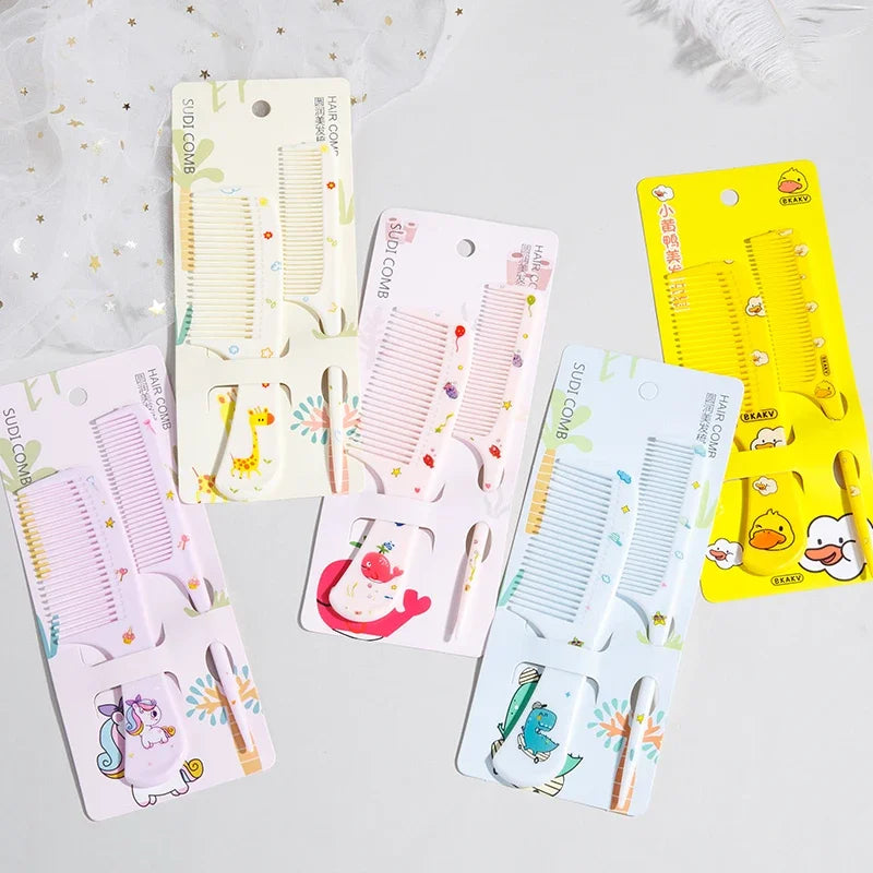 2pcs Cute Cartoon Animal Pattern Hair Comb Set, Fine Tooth Rat Tail Comb,  Baby Comb,Wide-Tooth Detangling Brush, Finishing Comb