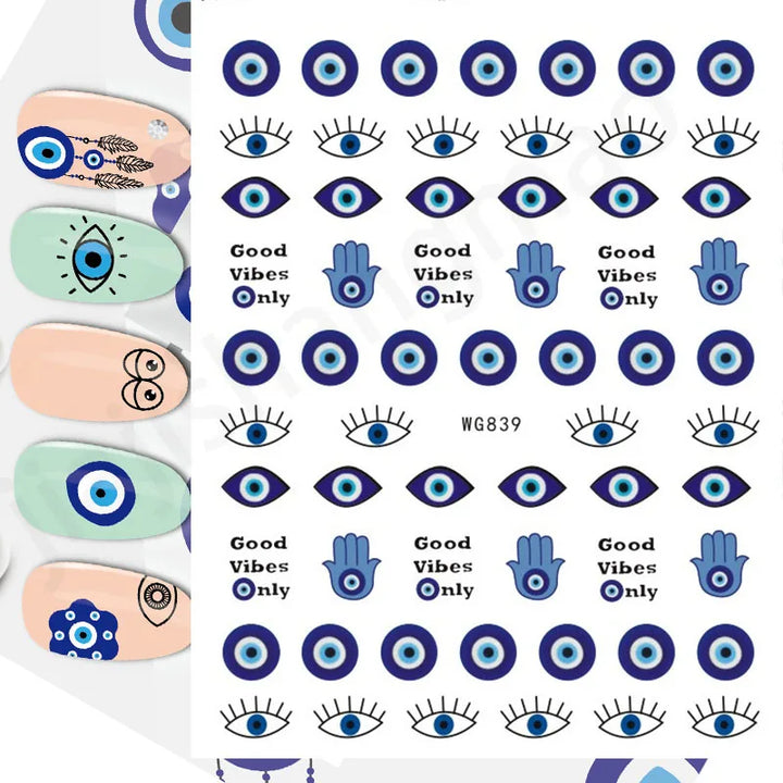 Nail Art Stickers Water Decals Eyes Stripe Nail Art Decorations for Manicure Accessories Press on Nails Foil Stickers and Decals