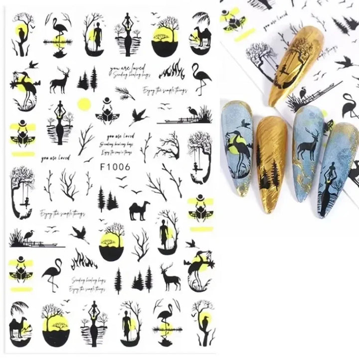 1PCS Black White Butterfly Laser Nail Stickers Y2K Nail Art Decoration Abstract Lines Bronzing Flowers Stickers For Nails
