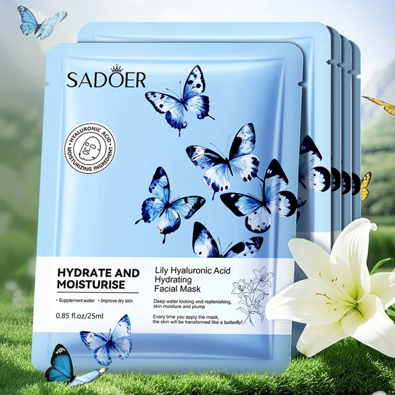 SADOER Lily Hyaluronic Acid Face Mask Moisturizing Sheet Masks Hydrating Anti-Aging Wrinkle Facial Masks Beauty Skin Care