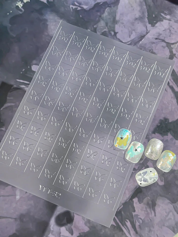 3D Checkered Transparent Spray-painted Nail Art Accessories Sticker French Line Heart-shaped Butterfly Nail Decorations Stickers