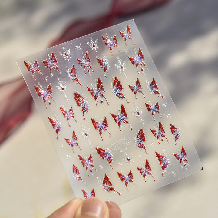 5D Butterfly Nail Stickers Sparkling Jelly Butterfly Nail Art Sticker Decorations Decals DIY Self Adhesive Slider Manicure Parts