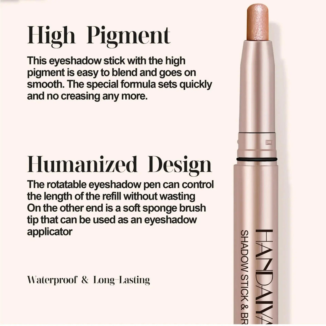 12 Colors Waterproof Eyeshadow Stick Long Lasting Metallic Shimmer Highlighter Cream Pen with Brush Double Head