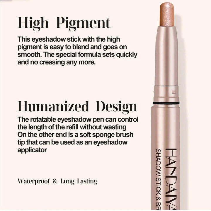 12 Colors Waterproof Eyeshadow Stick Long Lasting Metallic Shimmer Highlighter Cream Pen with Brush Double Head