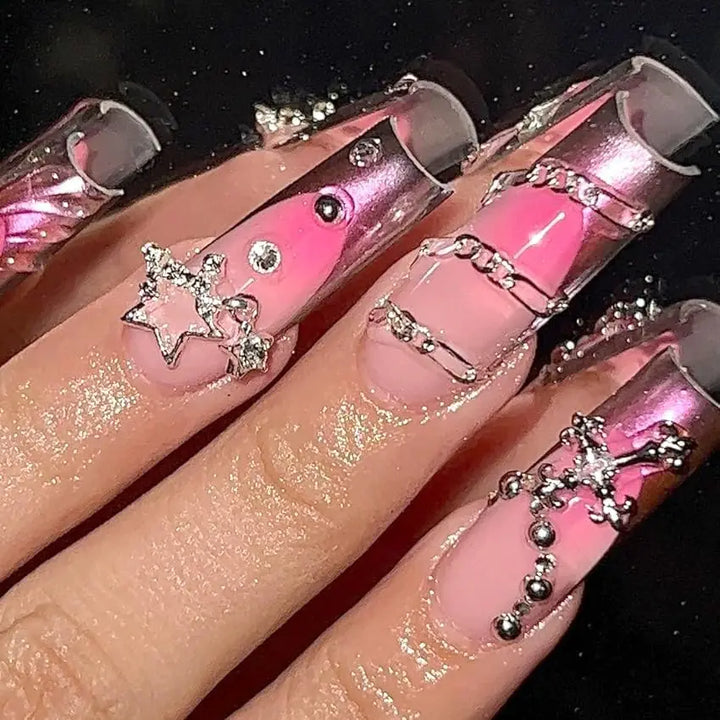 70PCS Star Nail Charms for Acrylic Nails,Silver Star Planet Cross Alloy Nail Art Decoration, Nail Stones Nail Jewels Accessorie