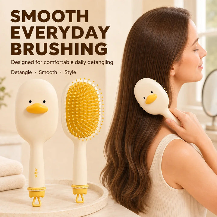Cute Air Cushion Hair Brush with Built-in Cleaning Brush, Detangling Paddle Brush with Scalp Massage Tips for Women Long Hair