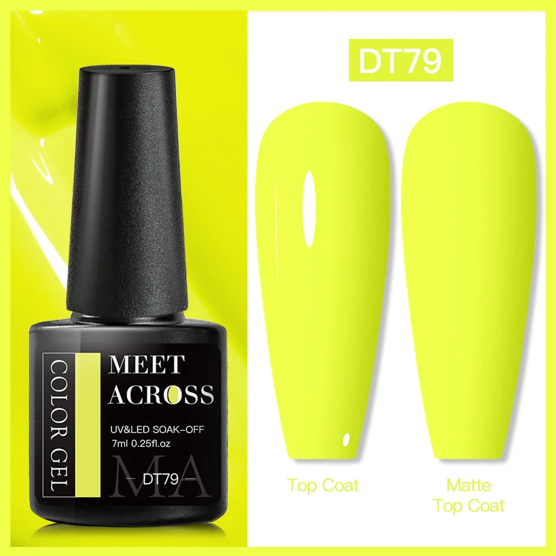 MEET ACROSS 7ml Fluorescent Gel Nail Polish Vernis Summer Neon Semi Permanent UV Gel Varnish Nail Art Manicure For Nails