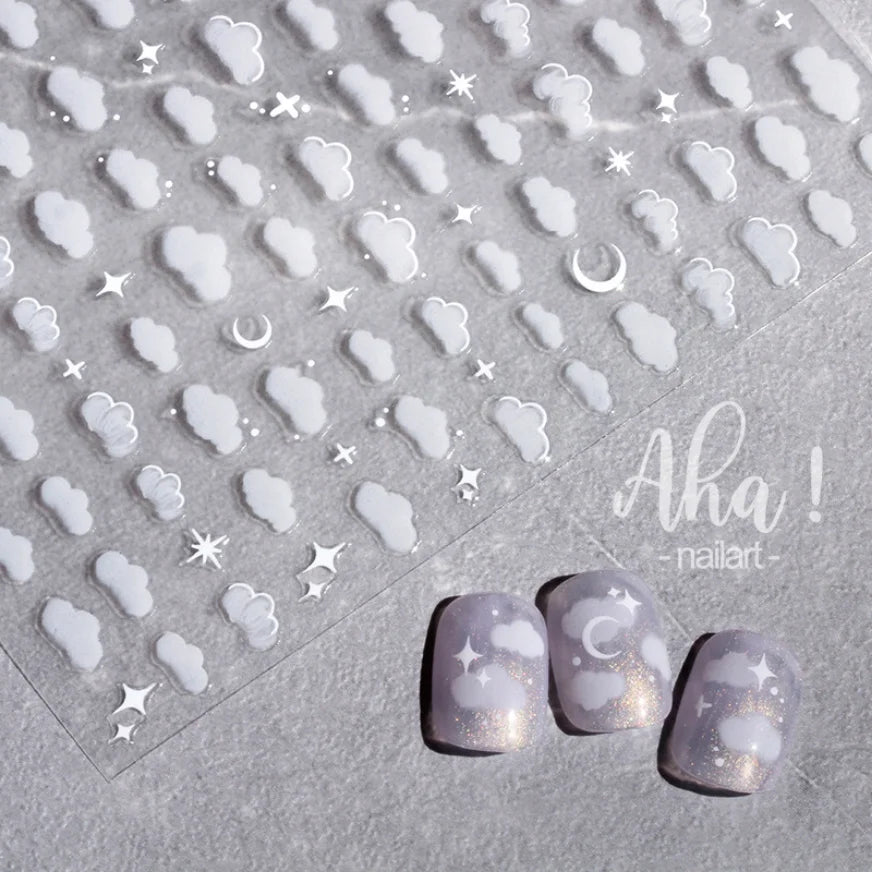 3D Nail Art Stickers  Translucence Moon/Star/Cloud Ultra-thin Nail Decals 3d Self-Adhesive White Cloud Moon Star Kawaii Sliders