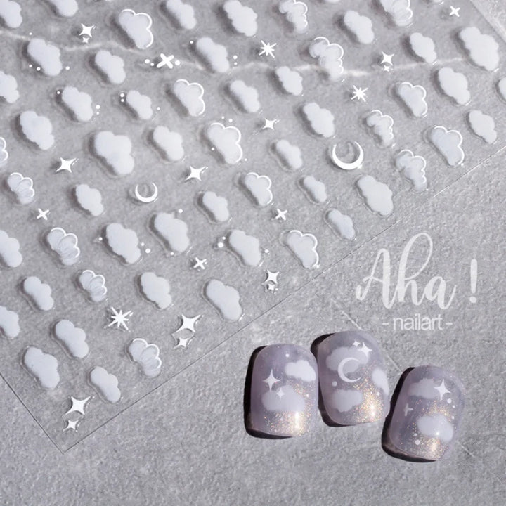 3D Nail Art Stickers  Translucence Moon/Star/Cloud Ultra-thin Nail Decals 3d Self-Adhesive White Cloud Moon Star Kawaii Sliders