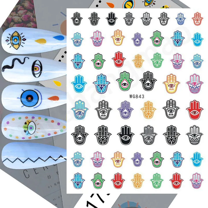 Nail Art Stickers Water Decals Eyes Stripe Nail Art Decorations for Manicure Accessories Press on Nails Foil Stickers and Decals