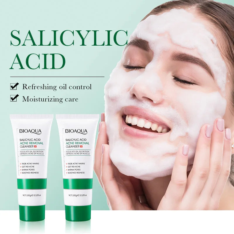 BIOAQUA Salicylic Acid Acne Removing Facial Cleanser Moisturizing Anti Acne Whitening Face Wash Foam Face Cleanser Skin Care