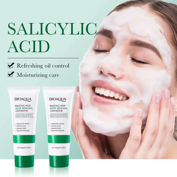 BIOAQUA Salicylic Acid Acne Removing Facial Cleanser Moisturizing Anti Acne Whitening Face Wash Foam Face Cleanser Skin Care
