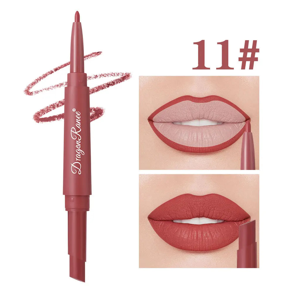 Waterproof Nude Matte Lip Liner Pencil Double Ended Matte Lipstick Lasting Moisturizing Rose Red Lipstick 2 in 1 Lipliner Makeup
