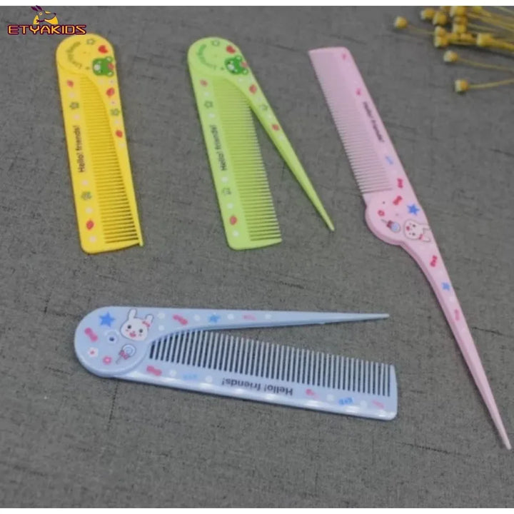 Cartoon Baby Children Folding Plastic Travel Comb Mini Portable Hairbrush Salon Styling Tail Comb Essential Hair Care