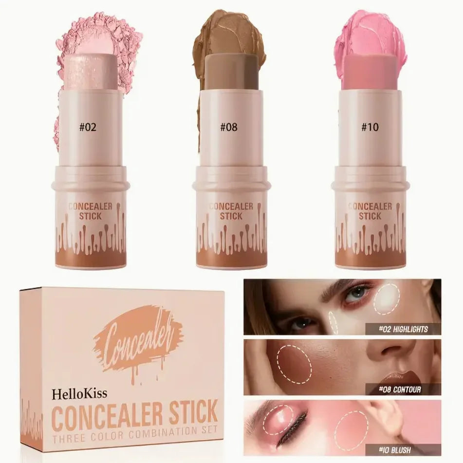3pcs Contour Stick, Blush Stick, Highlighter Stick, Bronzer Stick - 3pcs Cream Contour Kit For A Flawless Look, Contour Stick Ma