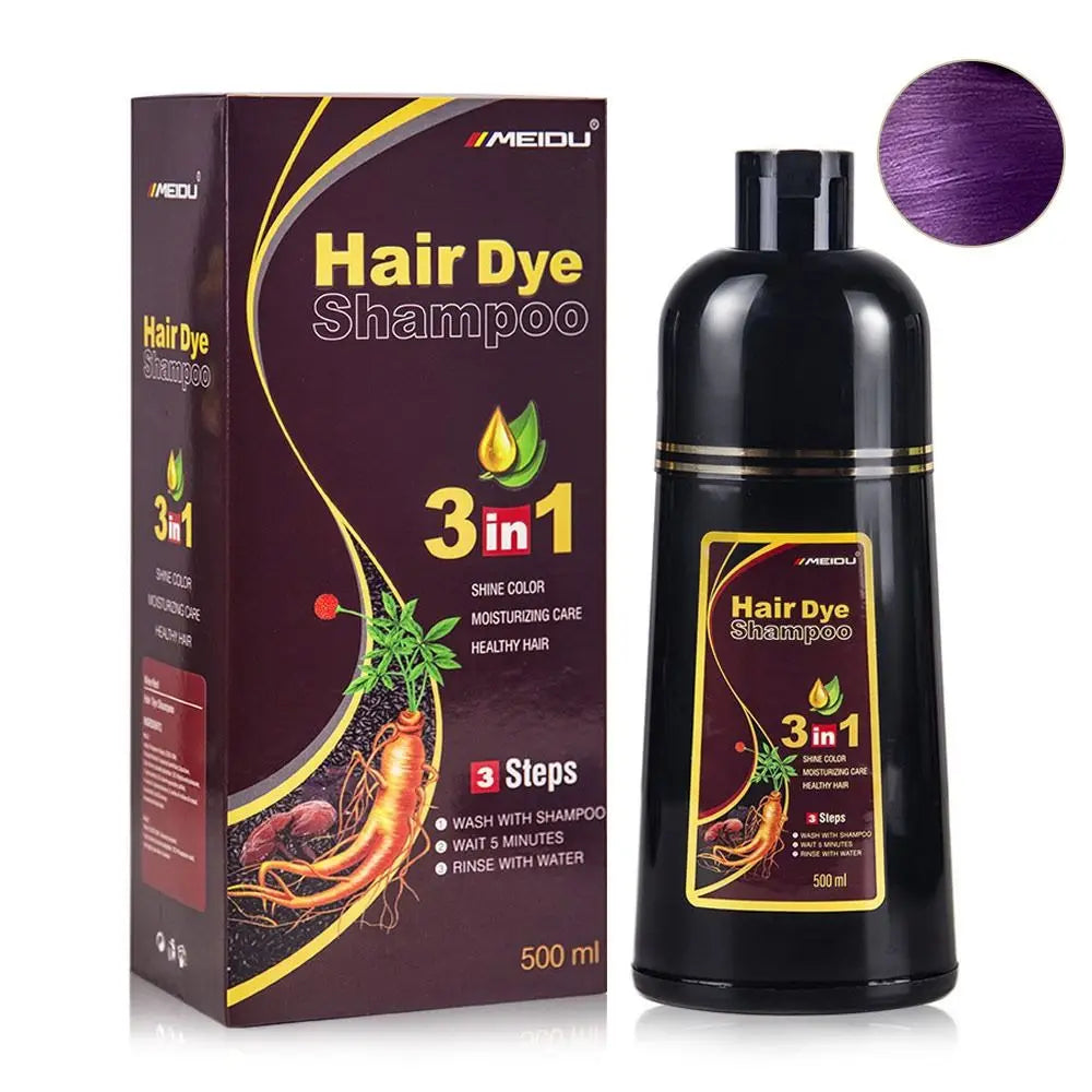 Meidu 3 In 1 Instant Coloring Shampoo Natural Black Color for Men Women Hair Dye Herbal Brown Purple Hair Dye Hair Dye Shampoo