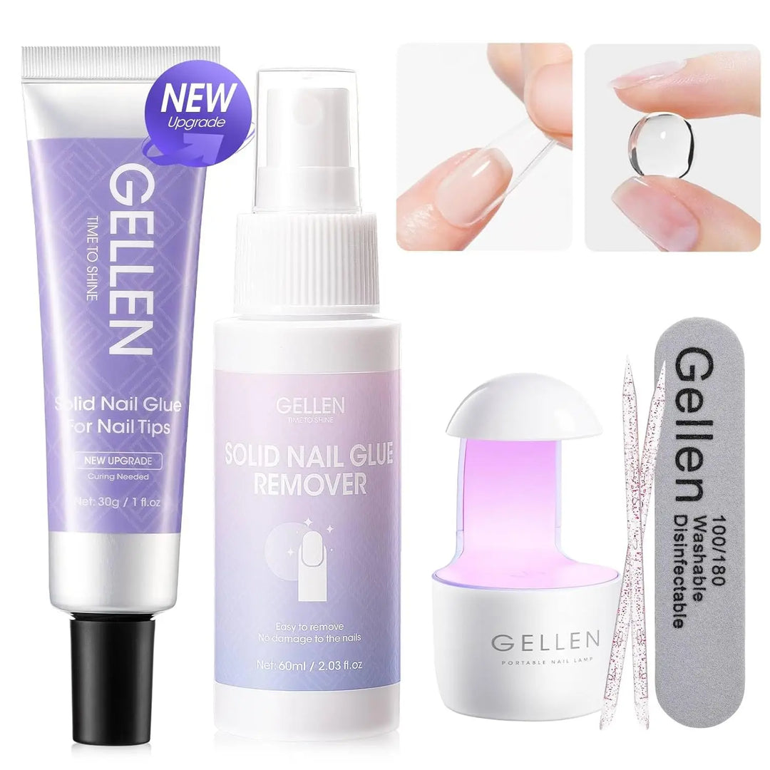 GELLEN Nail Remover Solid Glue Gel Set Strong Adhesive for Press on Nails Acrylic Tips Kit Salon Professional DIY Manicure