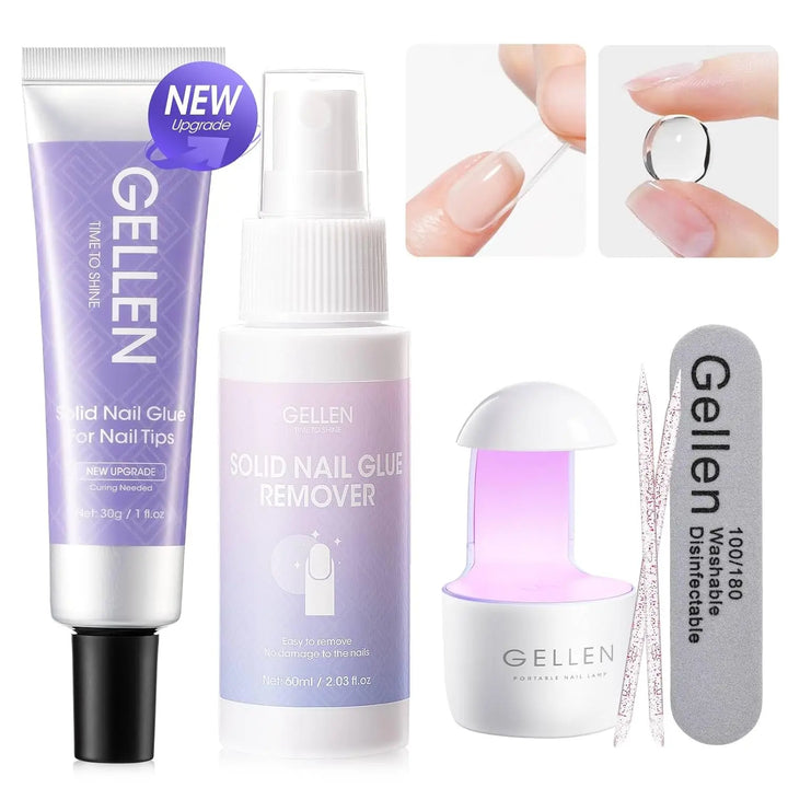 GELLEN Nail Remover Solid Glue Gel Set Strong Adhesive for Press on Nails Acrylic Tips Kit Salon Professional DIY Manicure
