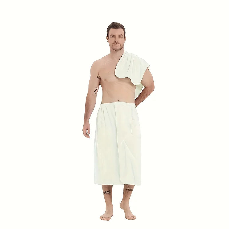2 Pcs Men's Microfiber Bath Wrap Set | Towel & Spa Half Robe Combo for Home/Hotel/Beach/Swimming/Spa - Soft & Quick-Drying