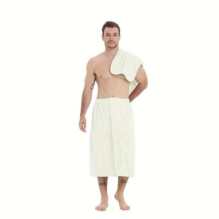 2 Pcs Men's Microfiber Bath Wrap Set | Towel & Spa Half Robe Combo for Home/Hotel/Beach/Swimming/Spa - Soft & Quick-Drying