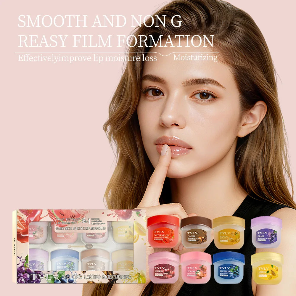 8 Pieces Fruit Extract Lip Balm Set, 24h Moisturizing Hydrating Lip Balm for Dry Chapped Lips, Fade Lip Lines, Plump Glossy Lips