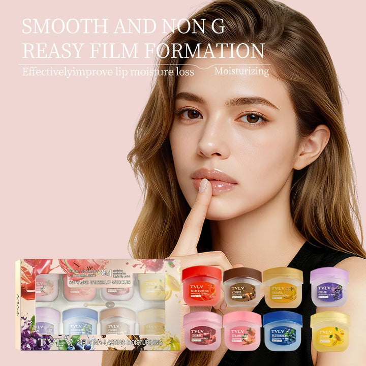 8 Pieces Fruit Extract Lip Balm Set, 24h Moisturizing Hydrating Lip Balm for Dry Chapped Lips, Fade Lip Lines, Plump Glossy Lips