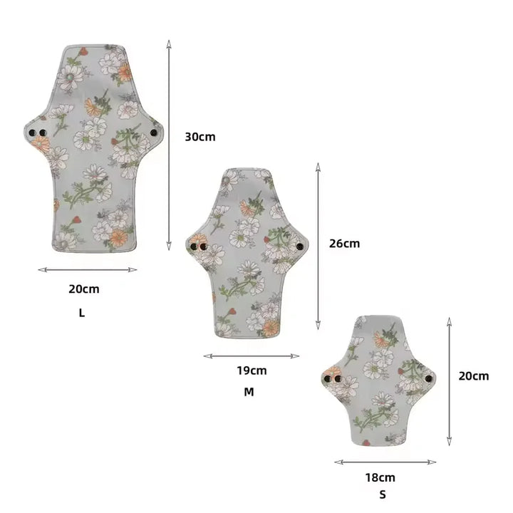 3PCS Washable Cotton Menstrual Pad Reusable Printed Maternal Sanitary Napkin Breathable Soft Care Pad 30cm 26cm 20cm to Choose