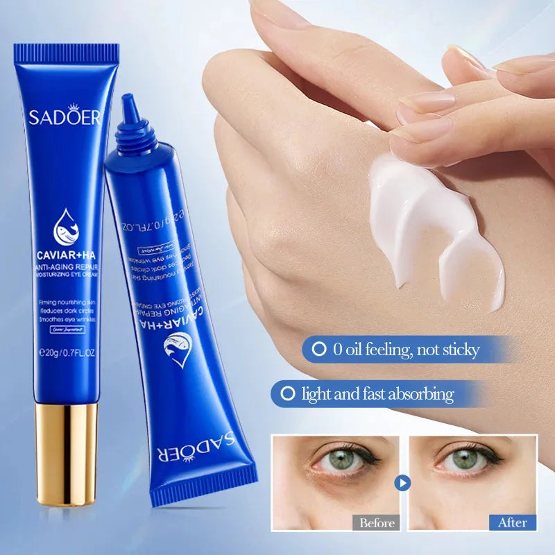 Caviar Eye Bag Removal Cream Hyaluronic Acid Anti-Wrinkle Firming Skin Fade Fine Lines Anti Dark Circle Puffiness Eye Care 20g