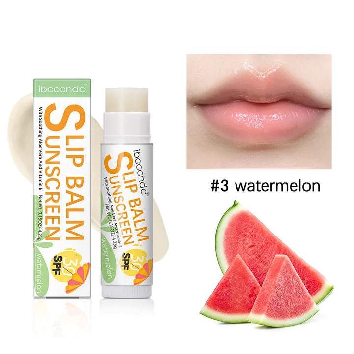1 Piece Sunscreen Lip Balm SPF 30 UVA Protection Lips Moisturizer Watermelon Coconut Banana Flavor Colorless Lipstick Sun Care