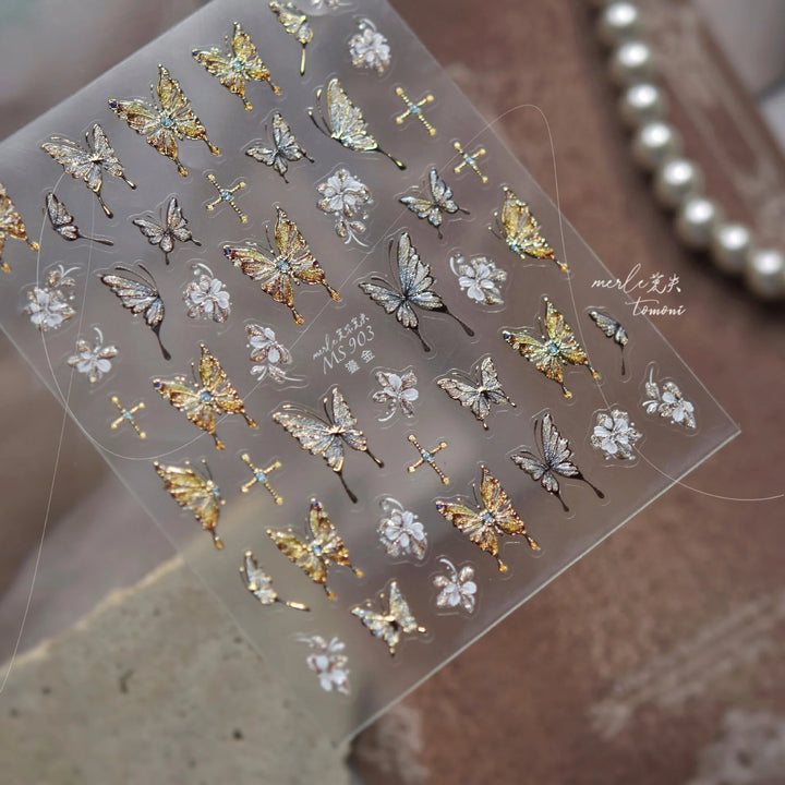 5D Butterfly Nail Stickers Sparkling Jelly Butterfly Nail Art Sticker Decorations Decals DIY Self Adhesive Slider Manicure Parts
