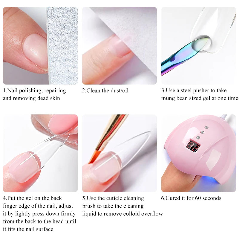 MSRUIOO 10ml Clear Solid Nail Tips Gel Long Lasting Strong Adhesion UV/LED Building Gel for Nails Home Salon Manicure DIY Design