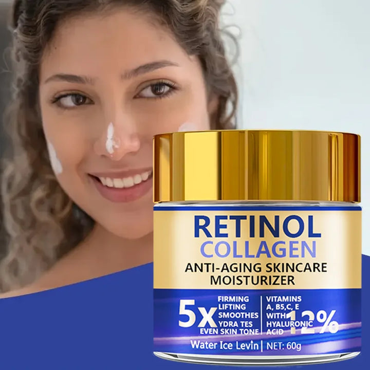 Retinol Collagen Cream, Firming Facial Moisturizing Cream, Day and Night Use, Containing Shea Butter and Hyaluronic Acid, Moisturizing and Nourishing Sensitive Skin