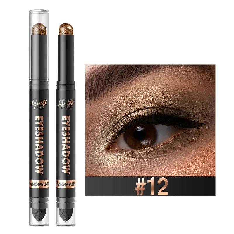 16 Colors Double Head Eyeshadow Stick Pearlescent Shimmer Brown High Waterproof Cream Eyes Shadow Pencil Long-Lasting Eye Makeup