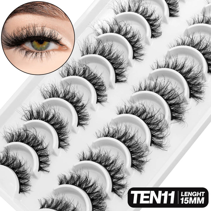 GROINNEYA 5/10 pairs 3D Mink Lashes Faux Mink Fluffy Lash Soft Full Thick Wispy Eyelash Dramatic False Eyelashes Makeup