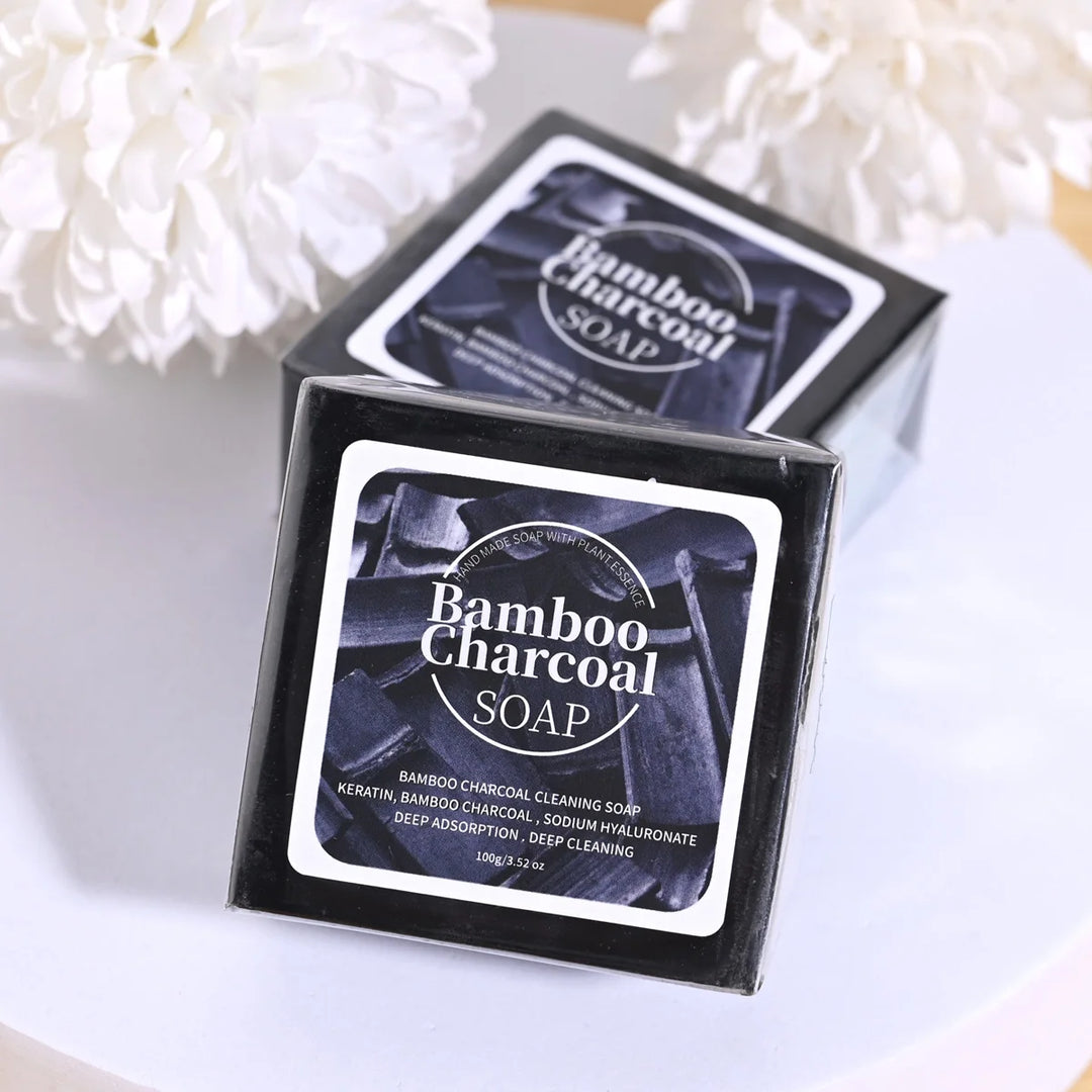 B+100G Bamboo Charcoal Powder Deep Cleansing Soap Plant Oil Soap Keratin Protein Men's Bath and Face Wash Handmade Soap