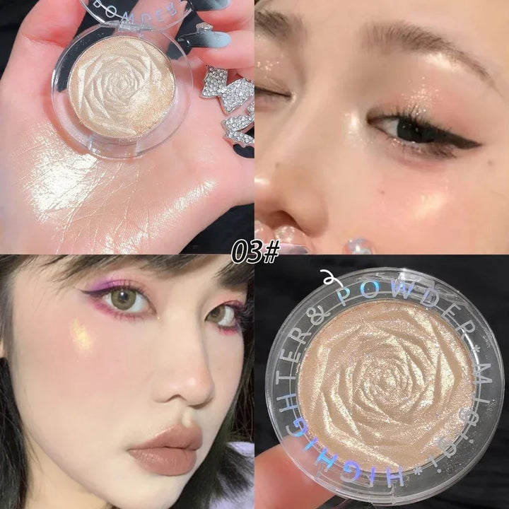 3 Colors Rose Diamond Highlighter Powder Palette Glitter Brighten Highgloss Makeup Ultra-concentrated Glow Face Contour Cosmetic