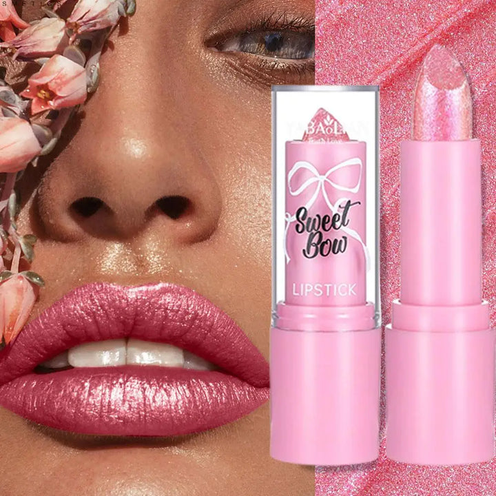 Metallic Pink Glitter Lipstick for Women, Long Lasting High Shine Diamond Nude Shimmer High Impact Full Coverage Sexy Lip Makeup