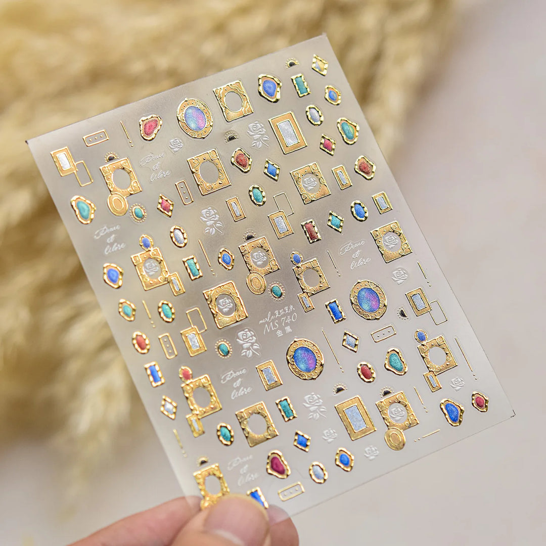 1 piece 5D color crystal star nail stickers high quality love shiny silver hollow smear rainbow flower jelly design nail sticker