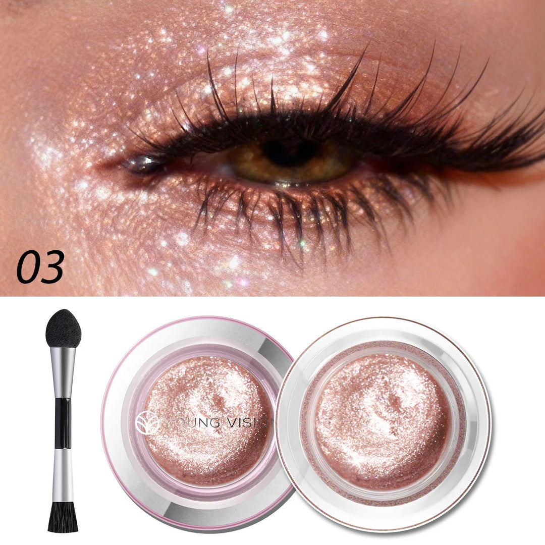 1pcs Highlighter Liquid Eye Shadow, Waterproof, Non-Greasy, Long-Lasting Highlight & Smoky Eye Shadow with Makeup Brush