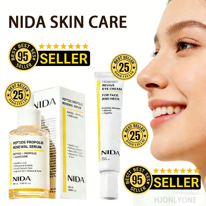 NIDA Facial Serum Eye Cream Set Peptide Propolis Skin Renewal Retinol Revitalizing Brightening Firming Daily Skincare Combo
