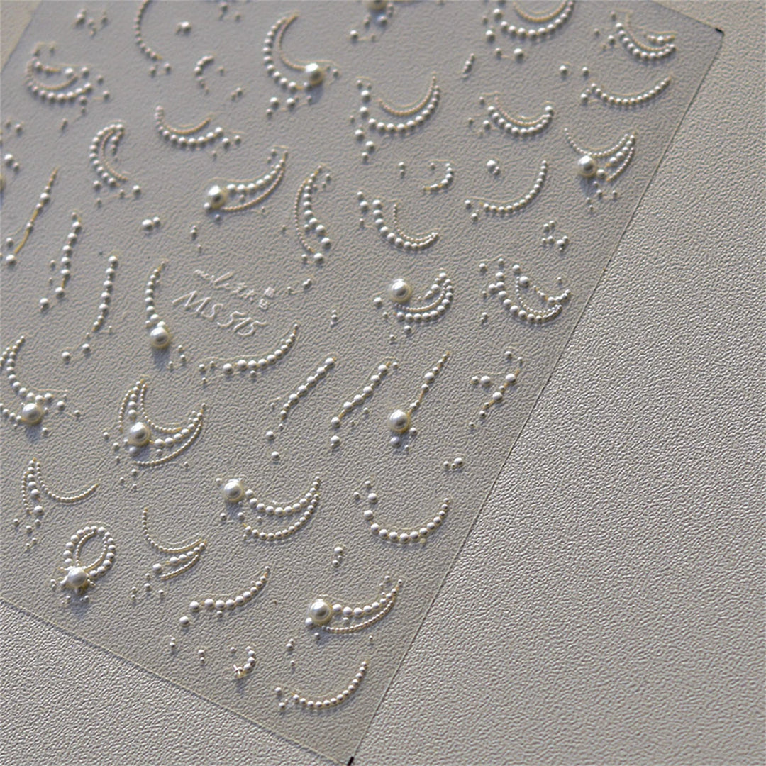 1pcs White 5D Pearl Lace Wave Lines Nail Art Stickers Elegant Exquisite Nail Decoration Decals DIY Self Adhesive Transfer Slider