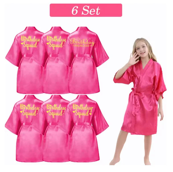 6-15 Set Spa Robes for Girls Spa Party Birthday Squad Robe Kids Satin Bathrobe Princess Kimono Girl Sleepover Party Favors