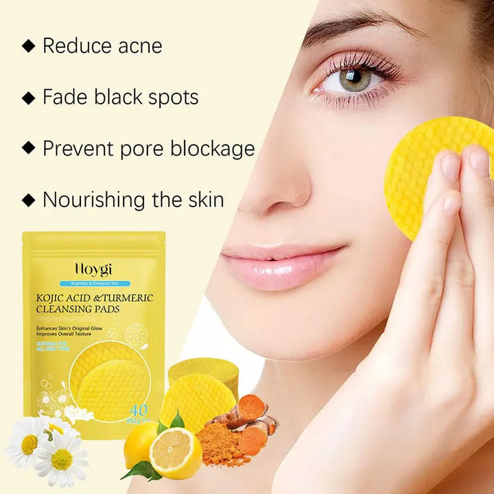 Turmeric Kojic Acid Cleansing Pads 40 Counts, Turmeric Face Scrub Pads Exfoliating Face Body To Help Balance Skin Oil And Water