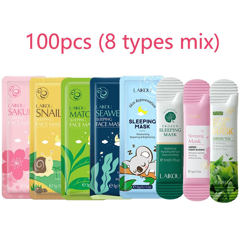 100 pcs LAIKOU Moisturizing Sleeping Mask Sakura Snail Seaweed Centella Face Mask Tendering & Nourishing Oil-control Skin Care