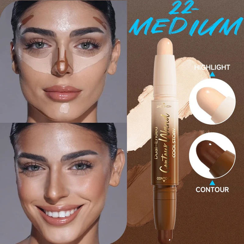 Contour Stick Double-Ended Highlight and Shadow Cream Waterproof Full Coverage Concealer Natural Finish Makeup for All Skin Tone