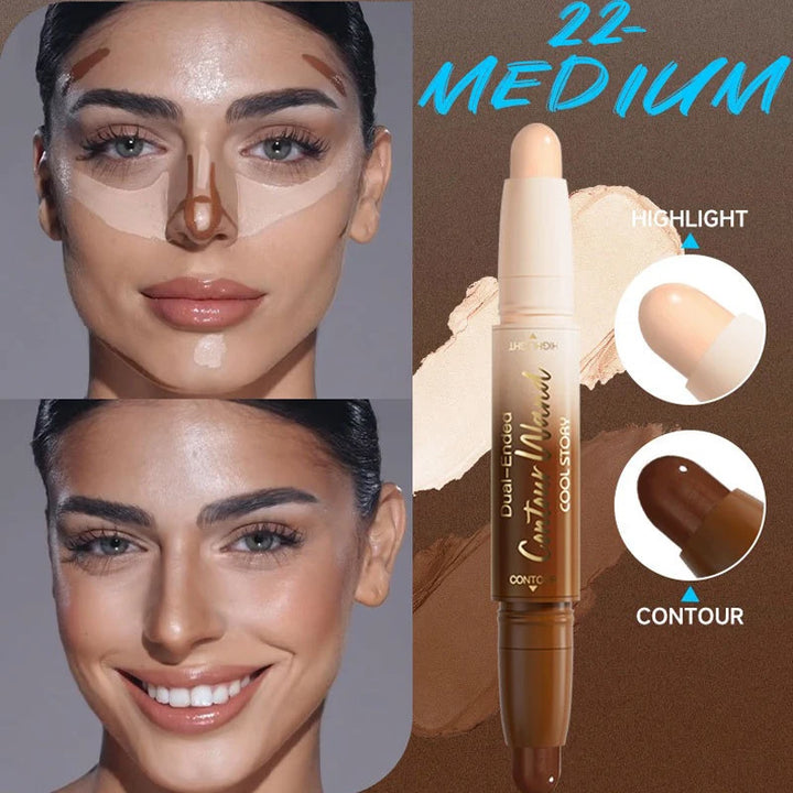 Contour Stick Double-Ended Highlight and Shadow Cream Waterproof Full Coverage Concealer Natural Finish Makeup for All Skin Tone